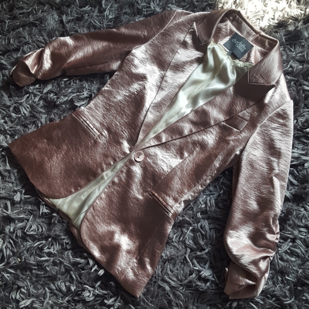 Unique Shiny Pink Crushed Silky 3/4 Sleeve Blazer